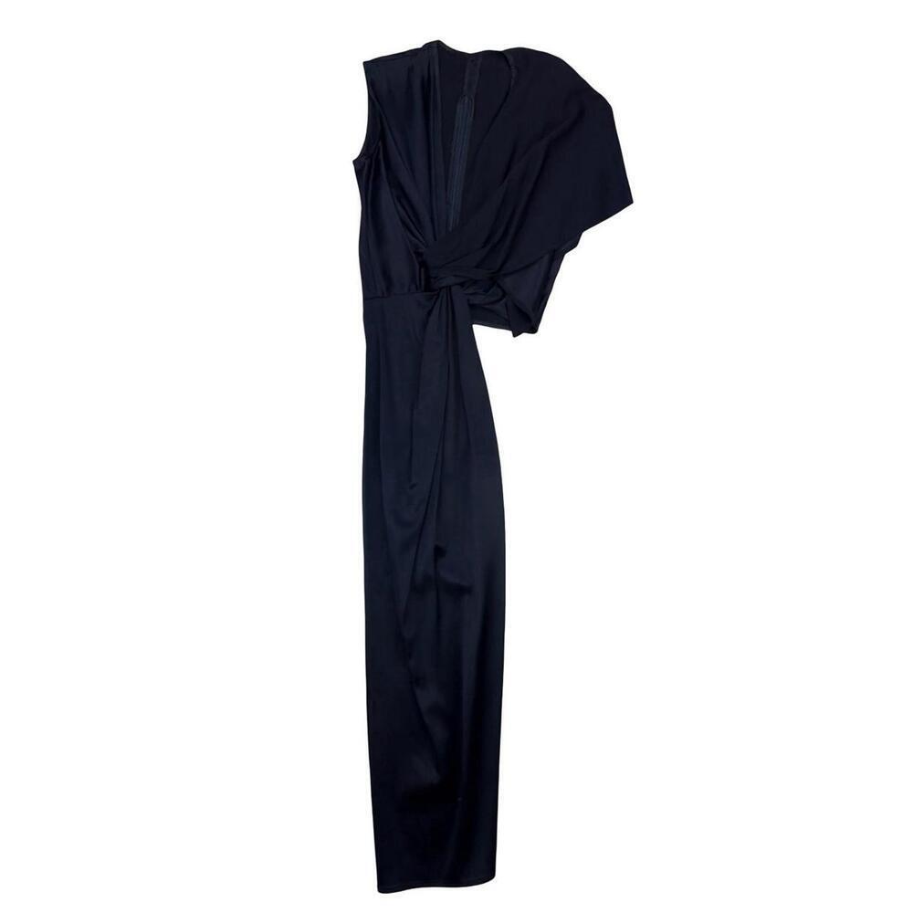 Sid Neigum Gathered Cutout Satin Top Dark Blue Size 0 US
